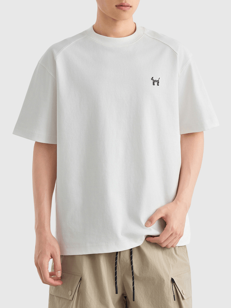 狗仔撞色文字圖案刺繡設計 短袖 T-Shirt [CBT-1575]