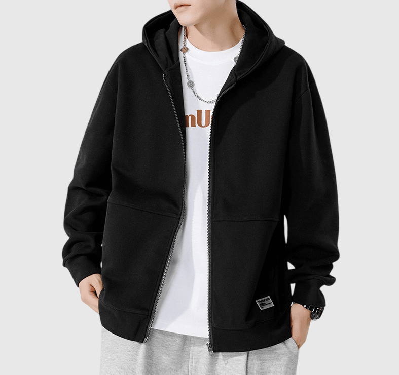 日系基礎立體縫線 連帽拉鍊長袖衛衣外套 [SBO-1475]