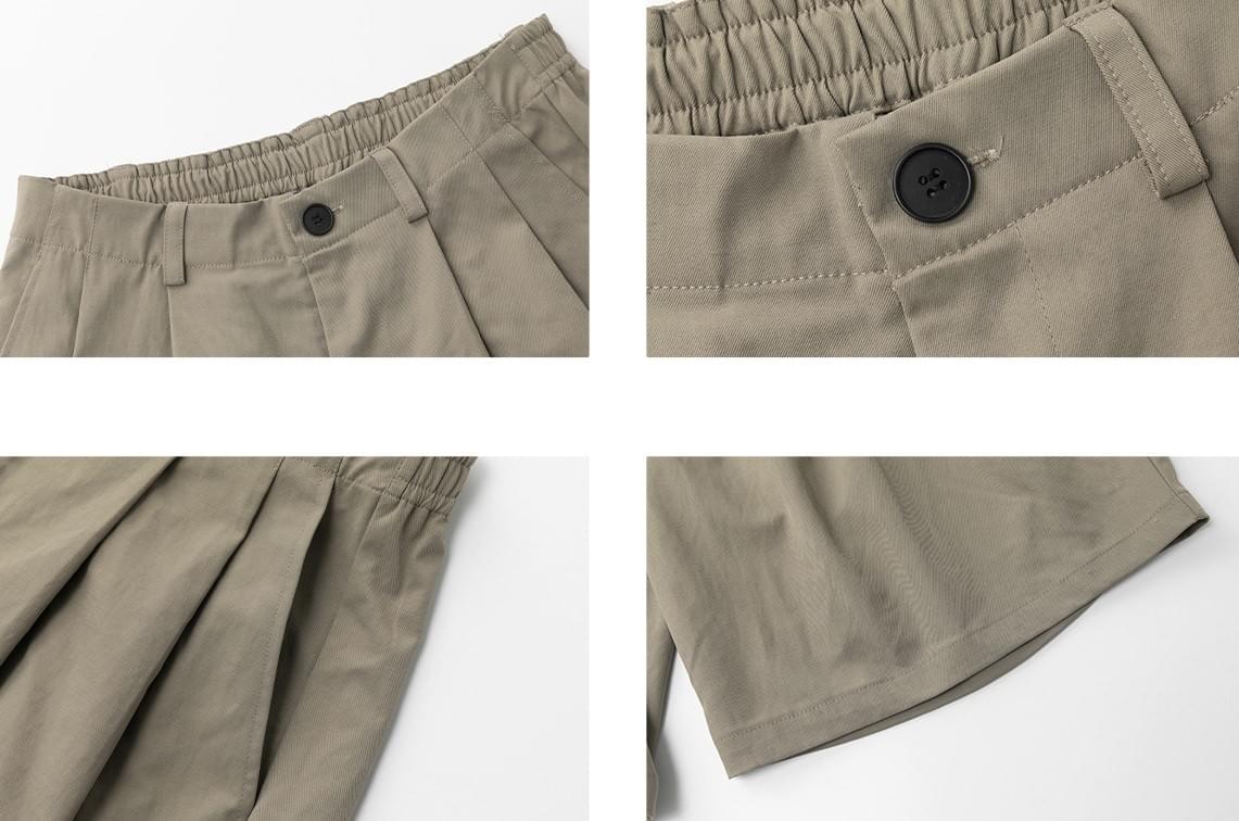 日系基礎立體褶皺縫紉設計  闊腳透氣垂感七分短褲 [SBST-1148]