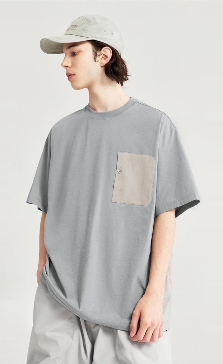 前袋撞色布設計 純棉短袖 T-Shirt [CBT-1075]