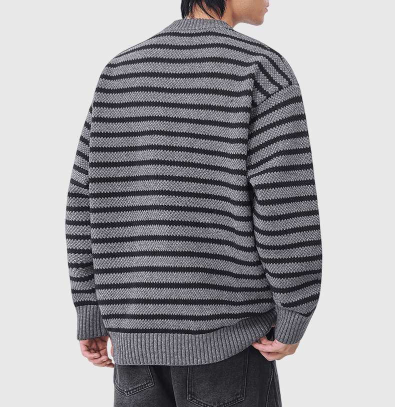 日系復古橫間條紋撞色 圓領針織毛衣 [SBK-1120]