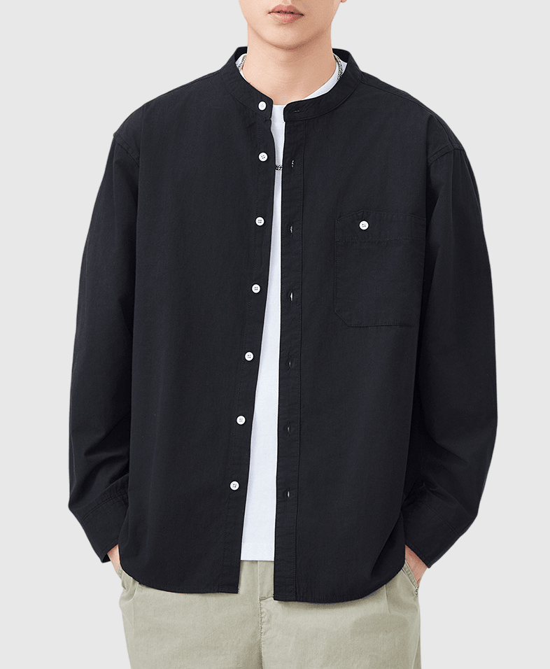 日系不規則鈕扣前袋 純棉長袖恤衫 [SBS-1371]