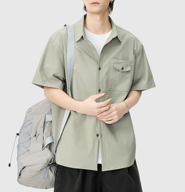 日系層次前袋立體肌理紋理設計 透氣短袖恤衫 [SBS-1398]