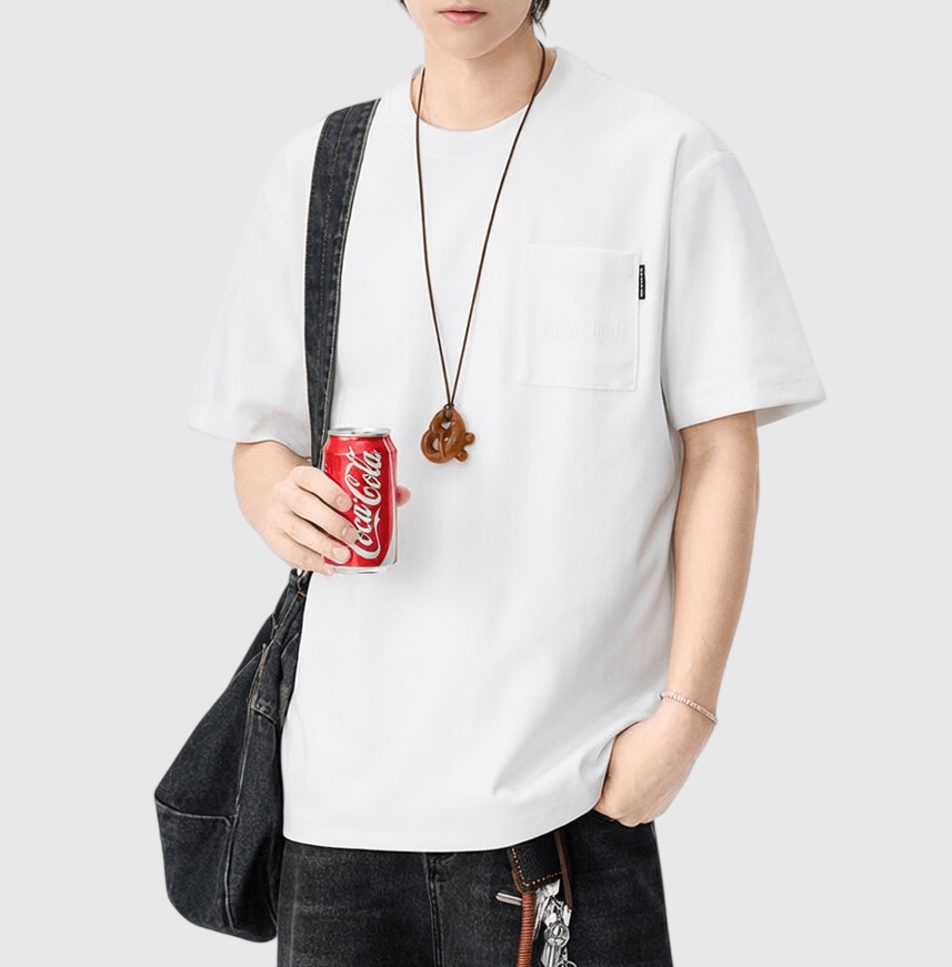 日系基礎前袋同色系文字刺繡 短袖 T-Shirt [SBT-1542]