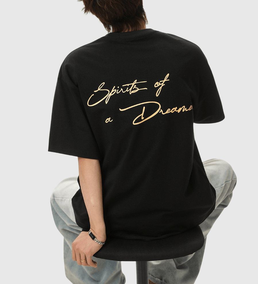 色系前後線條潦草文字印燙設計 純棉短袖 T-Shirt [SBT-1480]