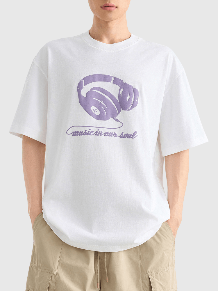 頭戴耳機圖案印燙設計 純棉短袖 T-Shirt [CBT-1285]