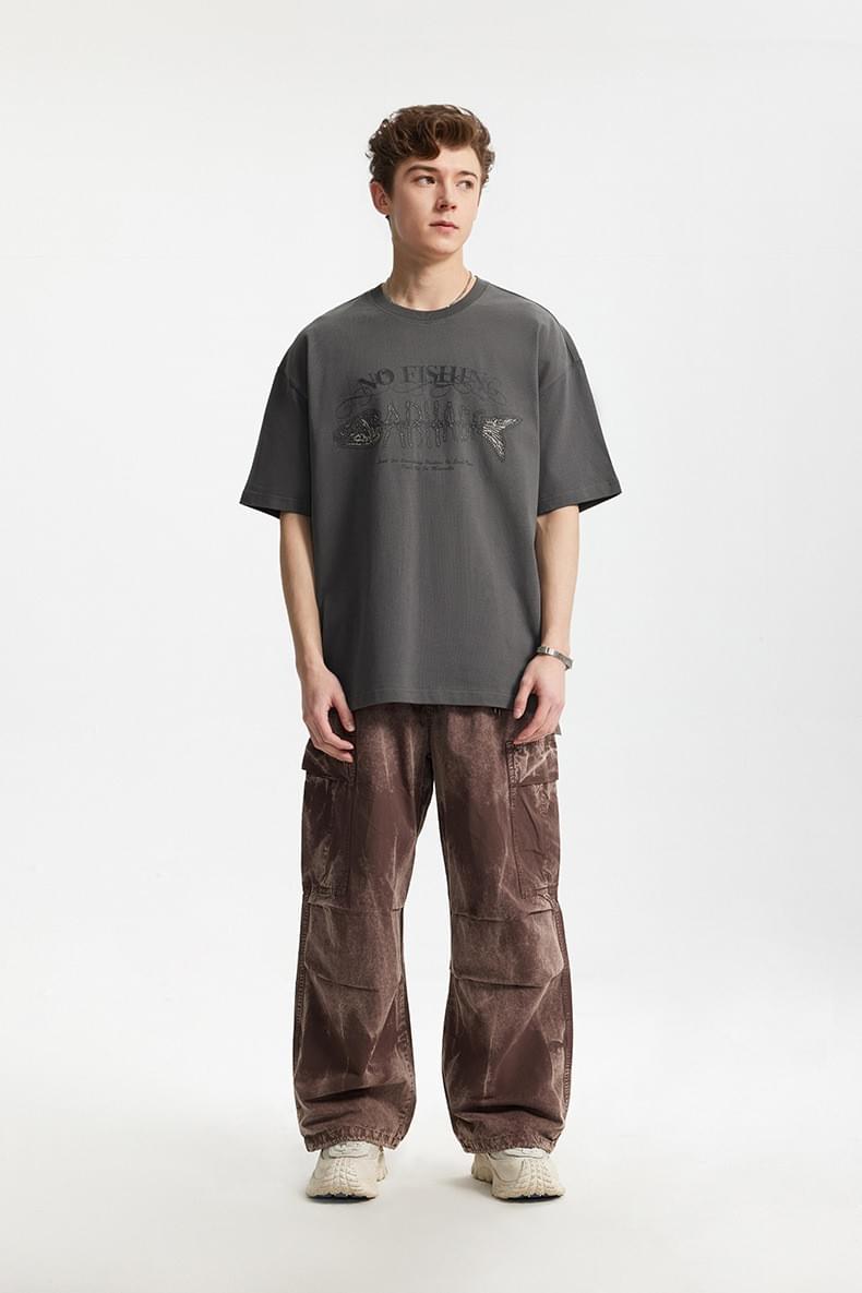 魚骨文字圖案立體印燙 純棉短袖 T-Shirt [CBT-1238]