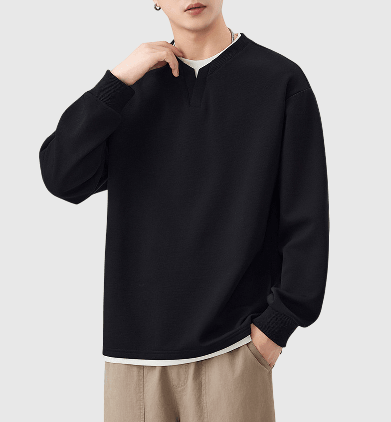 日系基礎假兩件式設計 長袖 T-Shirt [SBT-1470]