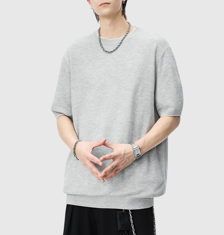 日系邊緣撞色肌理紋理設計 麻質針織透氣短袖 T-Shirt [SBT-1535]