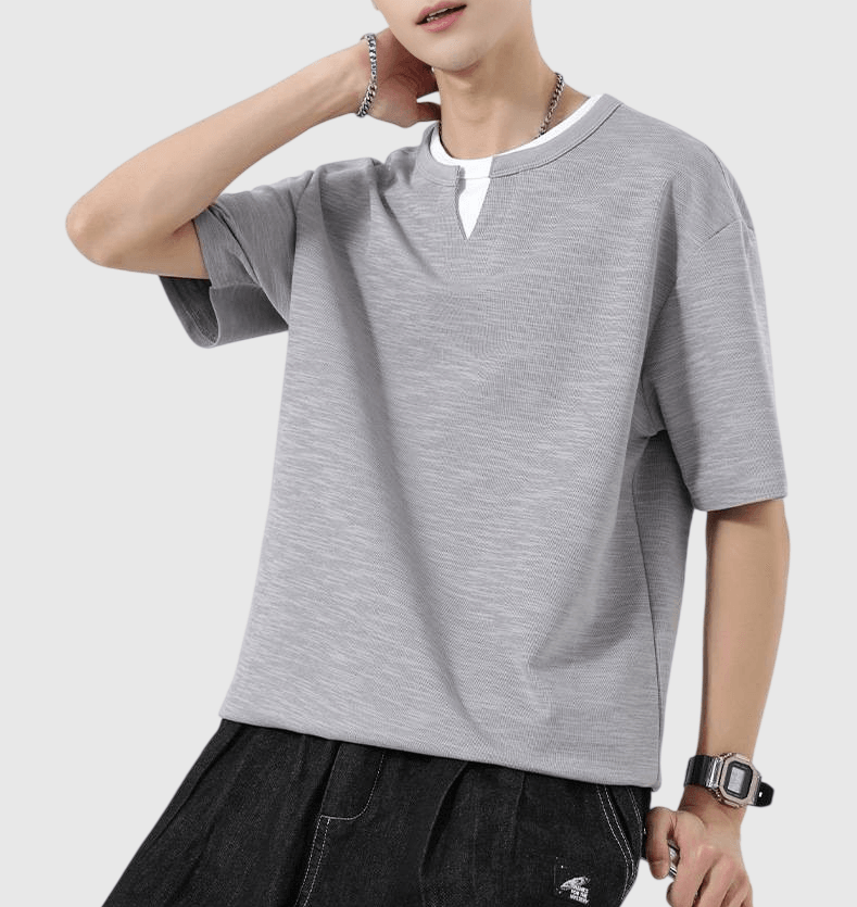 日系基礎層次假兩件式設計 天竺棉短袖 T-Shirt [SBT-1493]