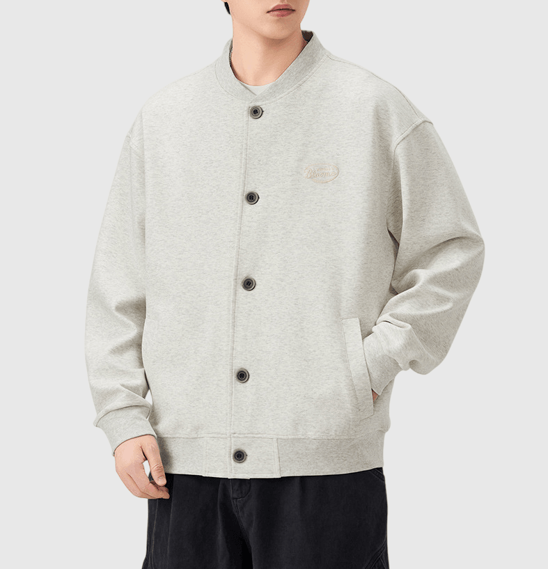 日系文字圖案刺繡撞色鈕扣設計 棉織棒球外套 [SBO-1469]