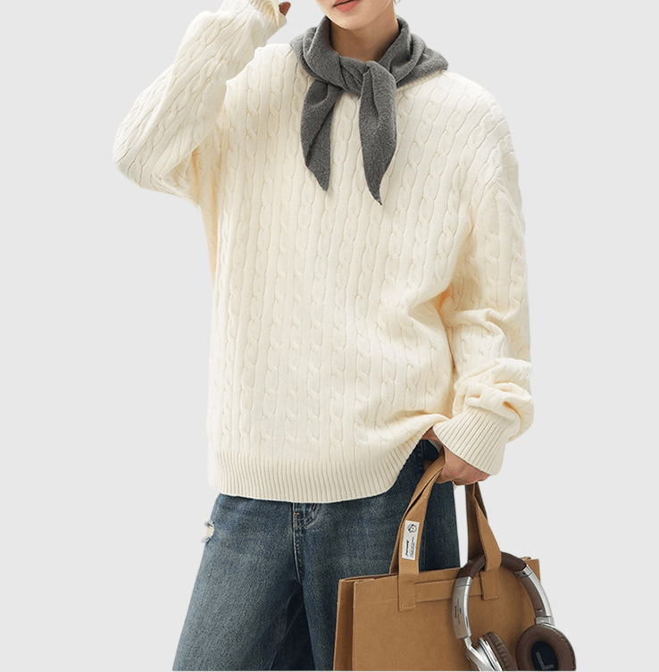 立體扭花紋理織布設計 圓領針織冷衫 [CBK-1039]