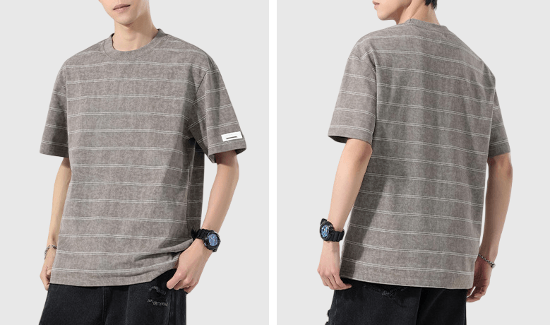 復古紮染橫間條紋設計 短袖 T-Shirt [SBT-1548]