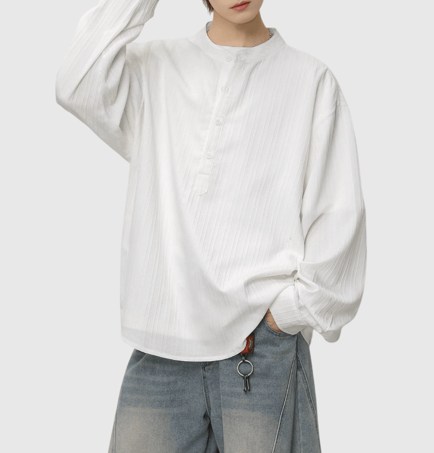 日系復古半開襟鈕扣 透氣長袖 T-Shirt [SBT-1471]