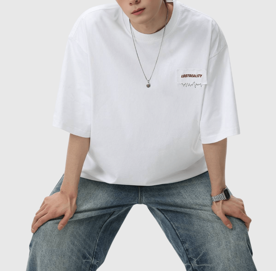 日系縫布細文字刺繡設計 純棉短袖 T-Shirt [SBT-1522]