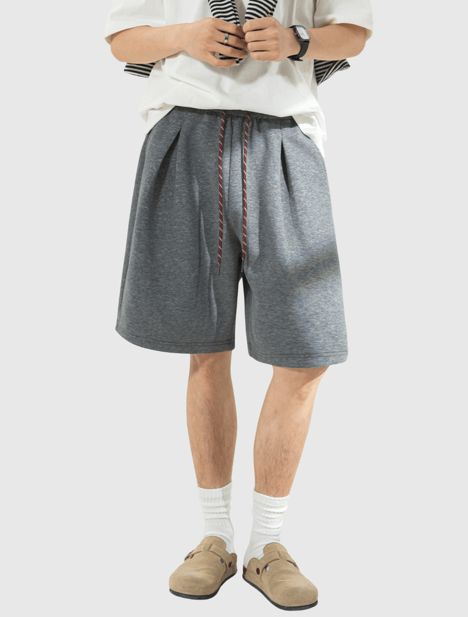 日系基礎褶皺拼色鬆緊繩設計 棉衛短褲 [SBST-1152]