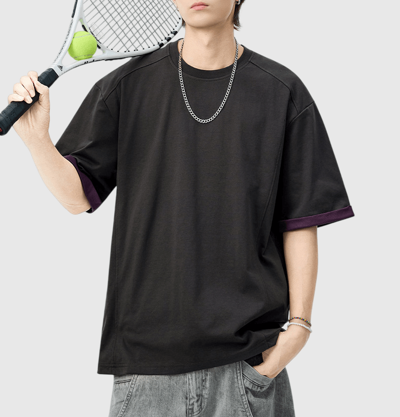 日系手袖撞色拼接設計 短袖T-Shirt [SBT-1534]