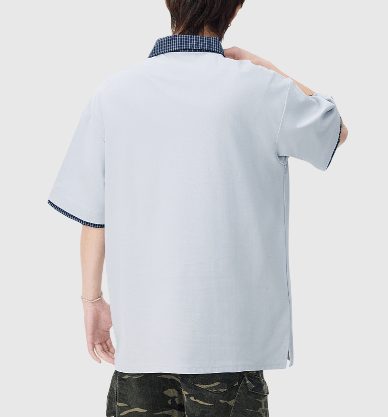 日系格紋假兩件式設計 短袖 POLO T-Shirt [SBT-1504]