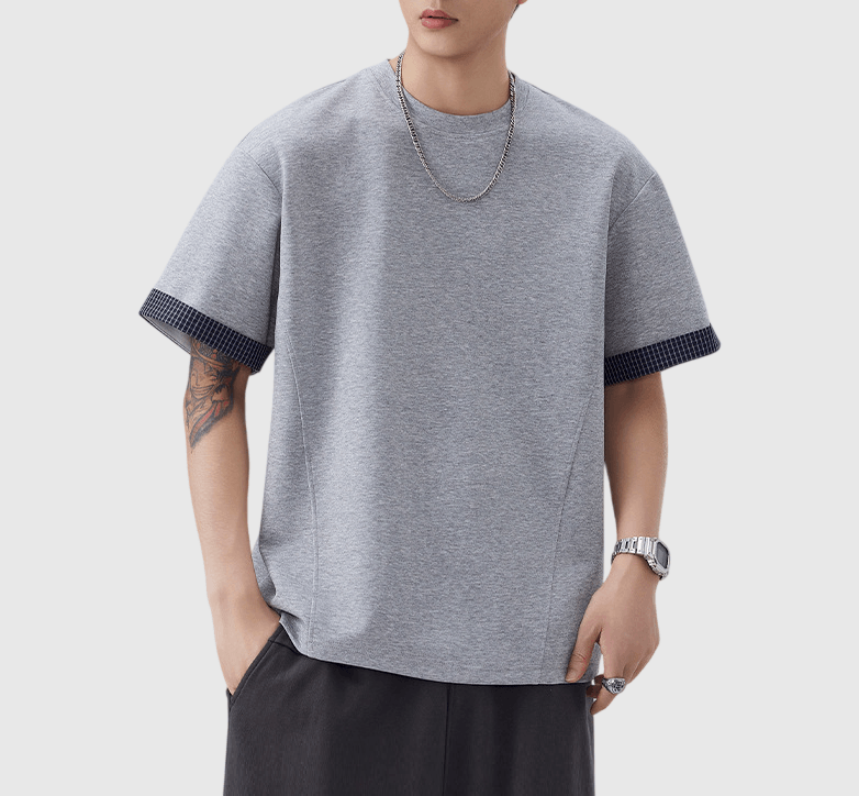 日系格紋假兩件式設計 短袖T-Shirt [SBT-1507]