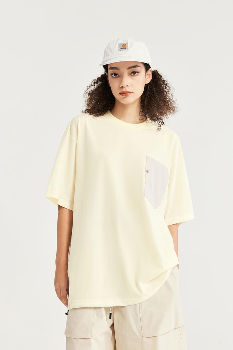 前袋撞色布設計 純棉短袖 T-Shirt [CBT-1075]