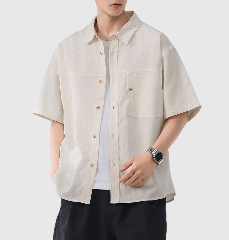 日系層次鈕扣前袋設計 透氣短袖恤衫 [SBS-1405]