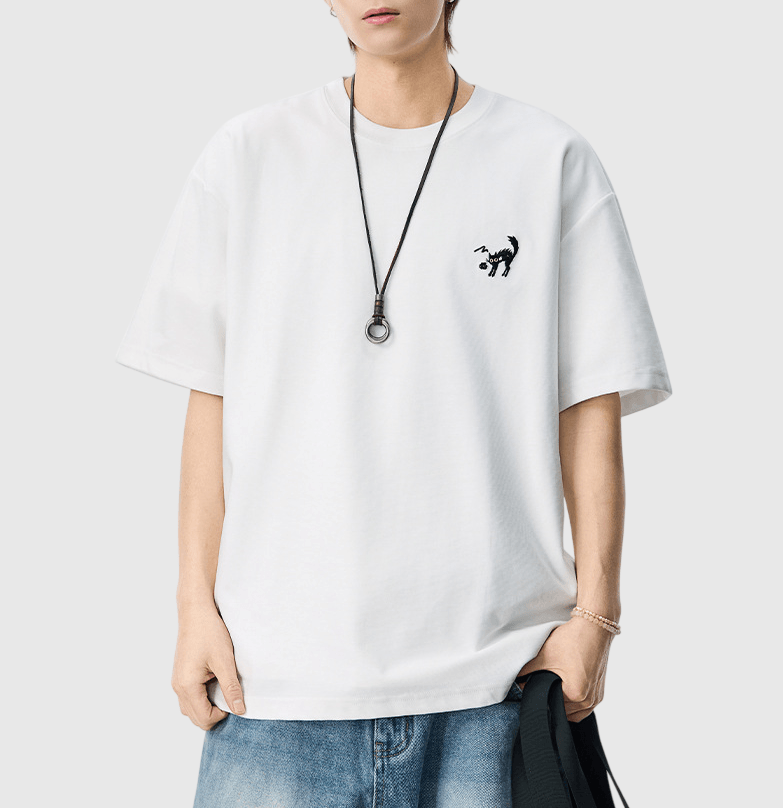 卡通貓仔細圖案刺繡 短袖 T-Shirt [SBT-1506]