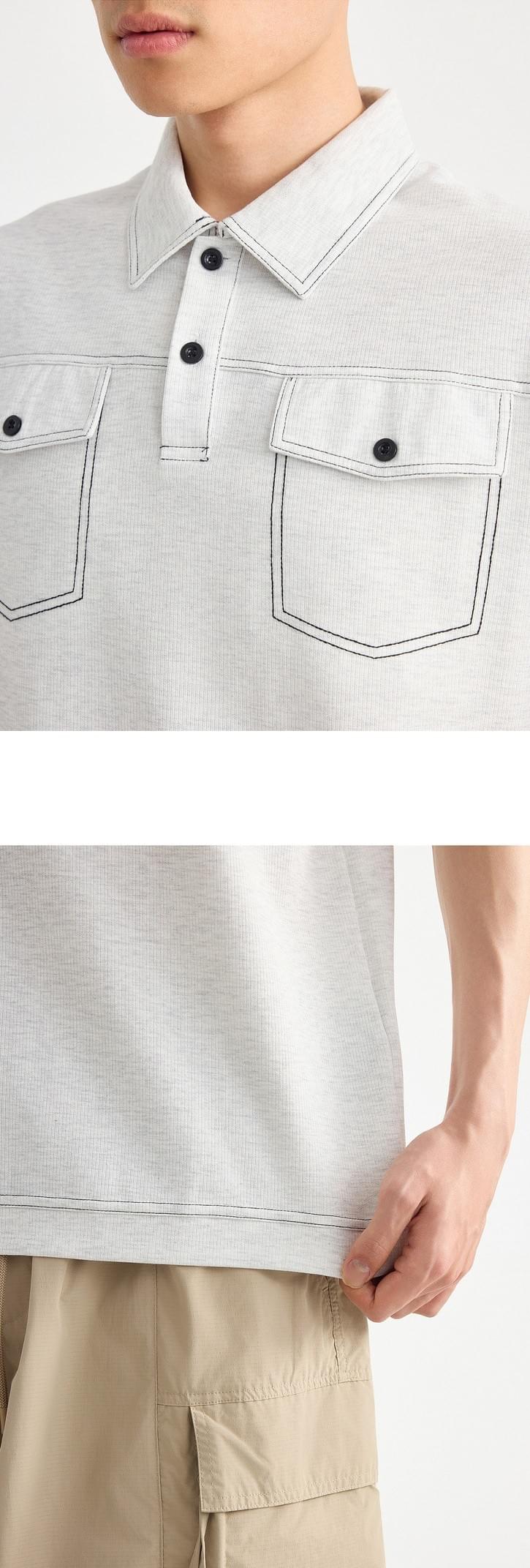 雙前袋撞色縫線設計 短袖 POLO T-Shirt [CBT-1287]