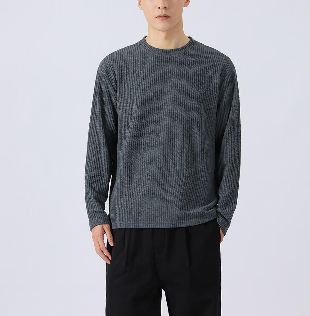 日系基礎純色粗線肌理紋理 長袖 T-Shirt [CBT-1224]
