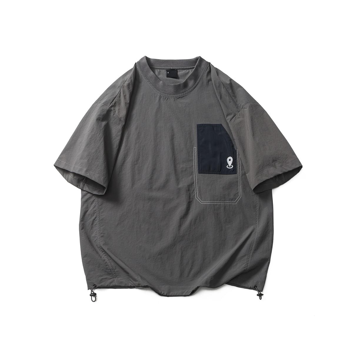 山系前袋車縫拼接地圖圖釘印燙 短袖 T-Shirt [SBT-1447]