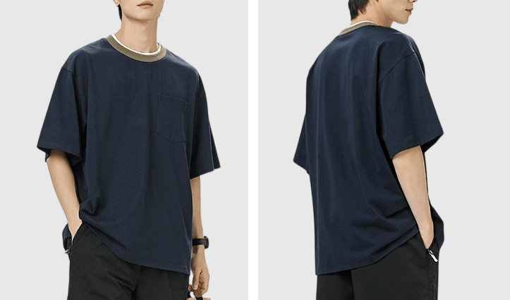 日系領口層次撞色設計 短袖 T-Shirt [SBT-1575]
