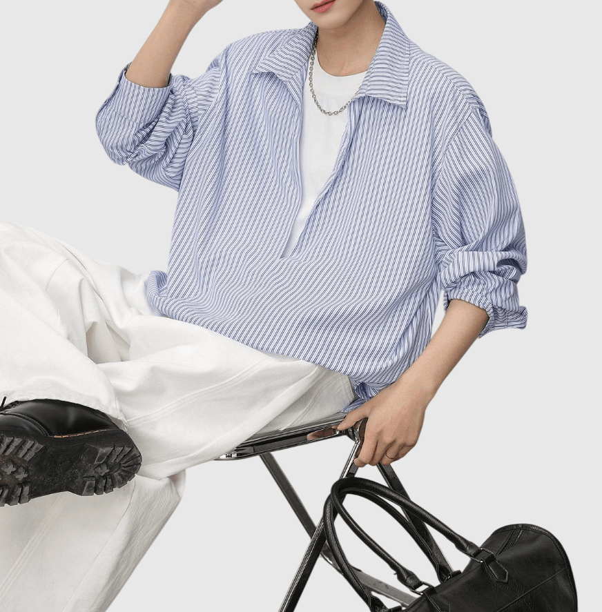 日系假兩件式 深 V 領透氣長袖恤衫 [SBS-1373]