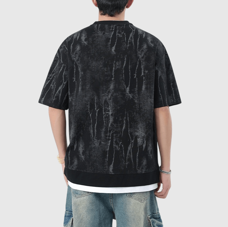 假兩件式重工水洗紋理紮染 短袖 T-Shirt [SBT-1579]