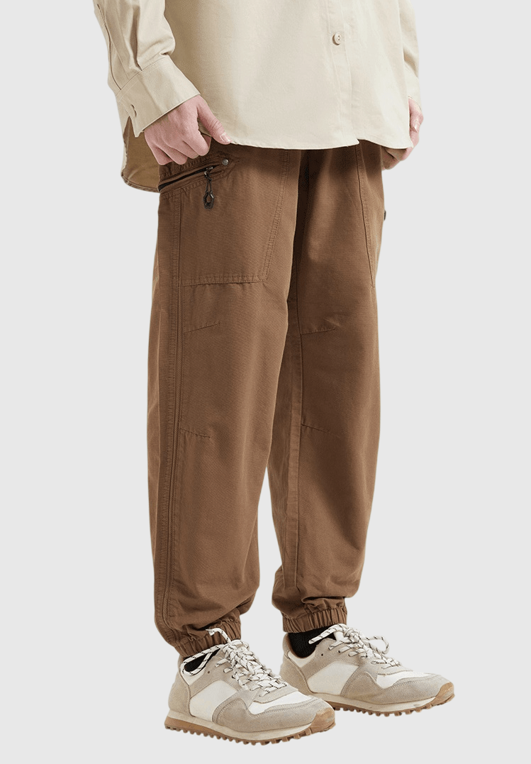 日系側拉鍊工裝 純棉微鬆束腳長褲 [SBP-1197]