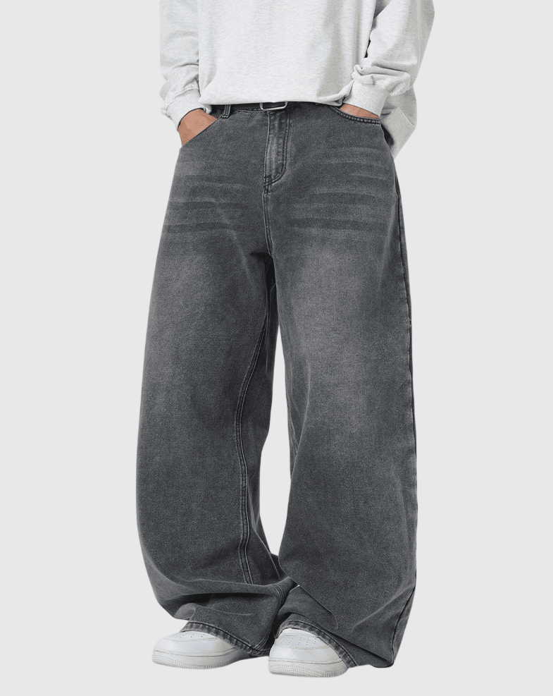 復古基礎洗水做舊 闊腳牛仔直筒 BAGGY 錐形長褲 [SBP-1193]