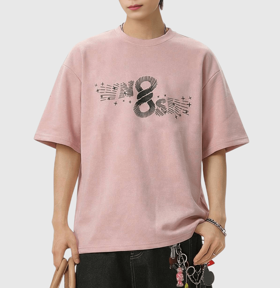 復古放射射線文字圖案印燙 絨面皮布短袖 T-Shirt [SBT-1487]