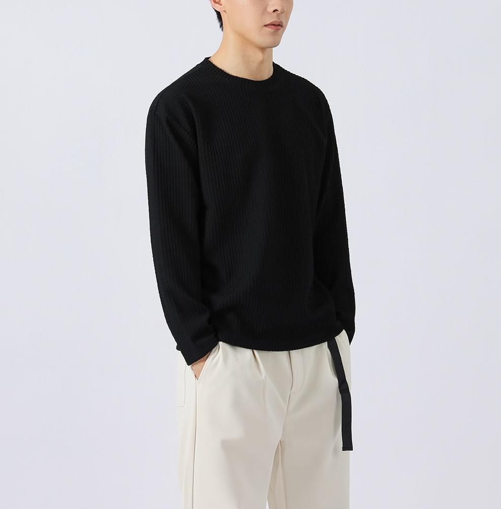 日系基礎純色粗線肌理紋理 長袖 T-Shirt [CBT-1224]