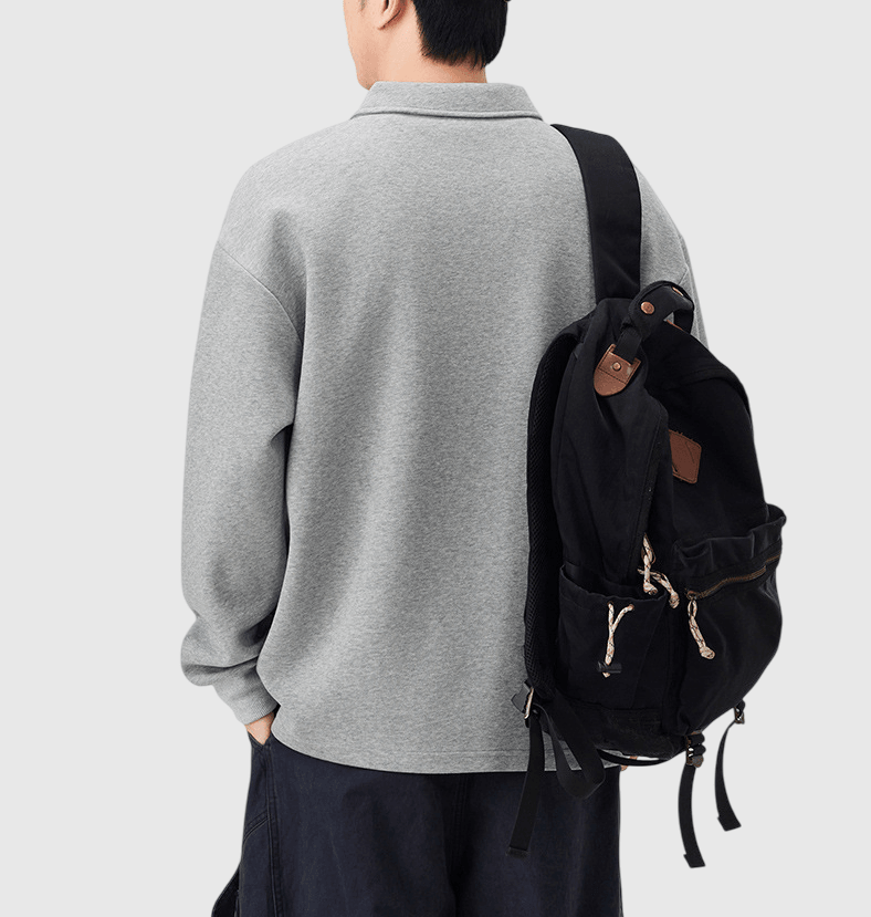 日系基礎不規則鈕扣前袋設計 長袖 T-Shirt [SBT-1465]