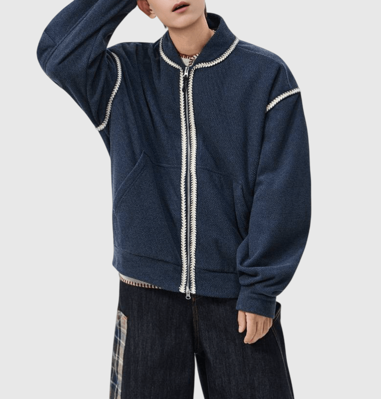 日系色系縫線包邊紋理編織 長袖外套 [SBO-1502]