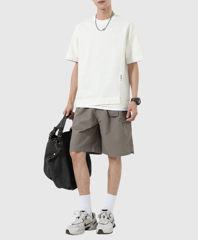 日系折疊層次假兩件式設計 天竺棉短袖 T-Shirt [SBT-1517]