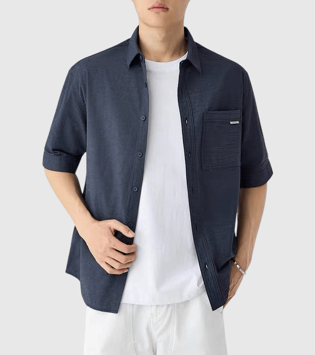 日系基礎前袋細標籤縫紉設計 透氣短袖恤衫 [SBS-1406]