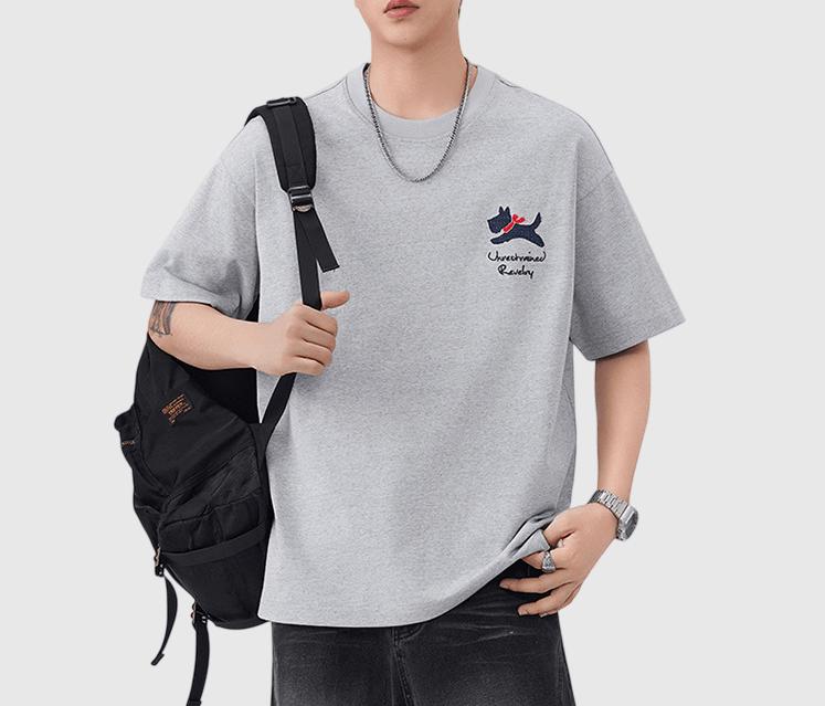 卡通狗仔細圖案刺繡 純棉短袖 T-Shirt [SBT-1562]