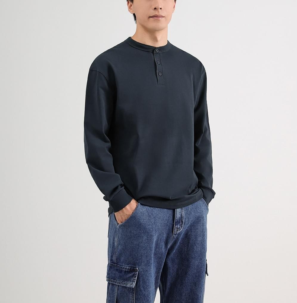 日系基礎純色亨利領 重磅純棉長袖 T-Shirt [CBT-1229]