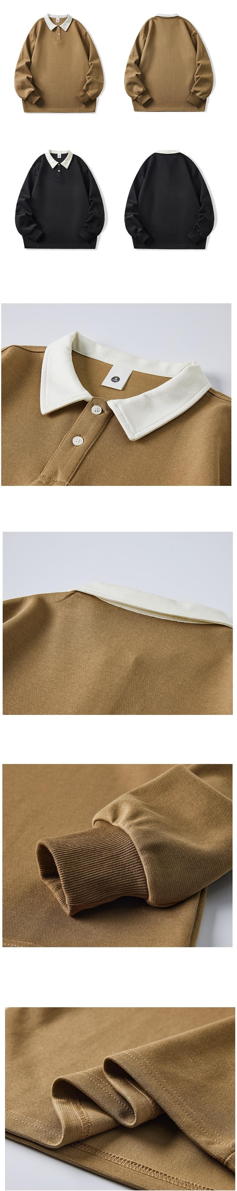 日系基礎撞色領口拼接設計 長袖 POLO T-Shirt [SBT-1468]