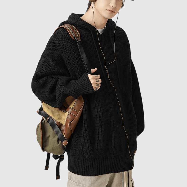 日系基礎粗線針織紋理 針織連帽長袖毛衣 [SBK-1081]