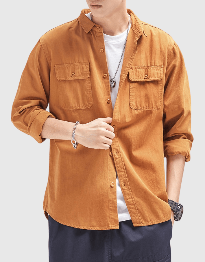 日系經典雙前袋鈕扣工裝 純棉長袖恤衫 [SBS-1074]