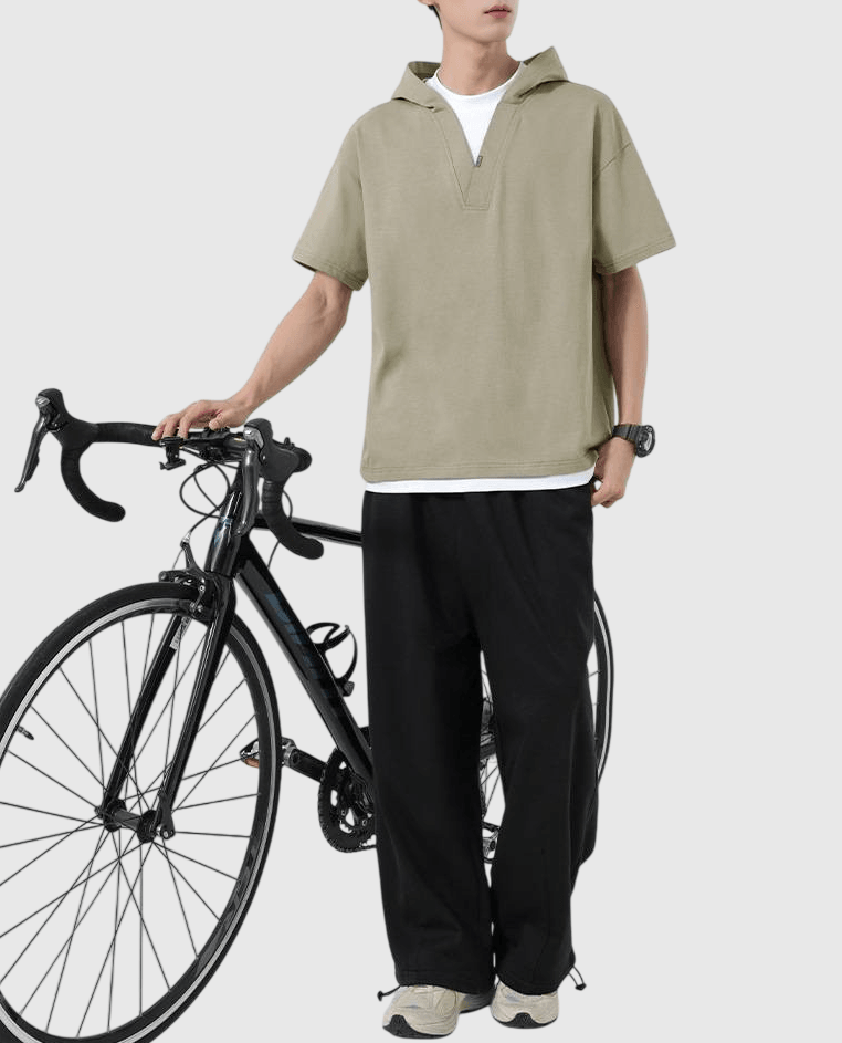 日系層次假兩件式設計 連帽重磅短袖 T-Shirt [SBT-1496]