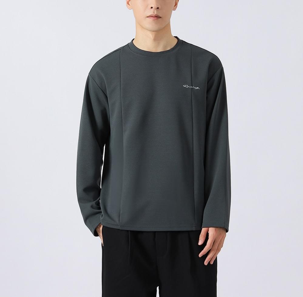 日系層次拼接文字刺繡 肌理紋理長袖 T-Shirt [CBT-1118]