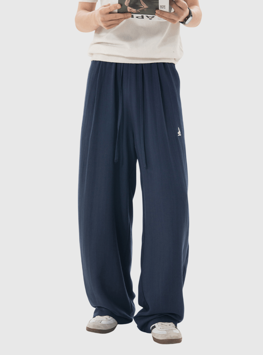 日系基礎輕便透氣 仿麻質闊腿直筒垂感長褲 [SBP-1195]