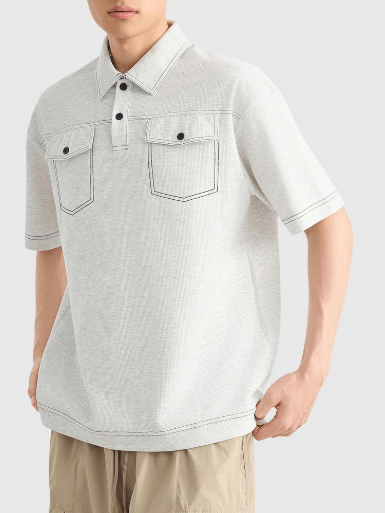雙前袋撞色縫線設計 短袖 POLO T-Shirt [CBT-1287]