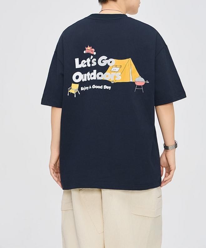 山系戶外露營圖案印燙 純棉短袖 T-Shirt [SBT-1362]